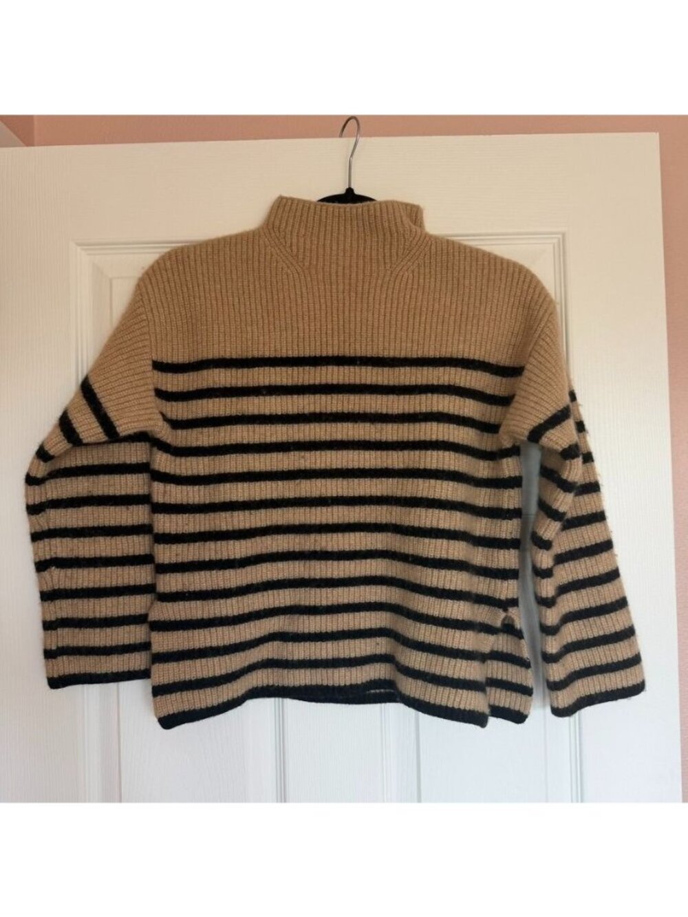 Rails Chunky Cashmere Wool Blend Tan Black Striped Sweater Size Medium